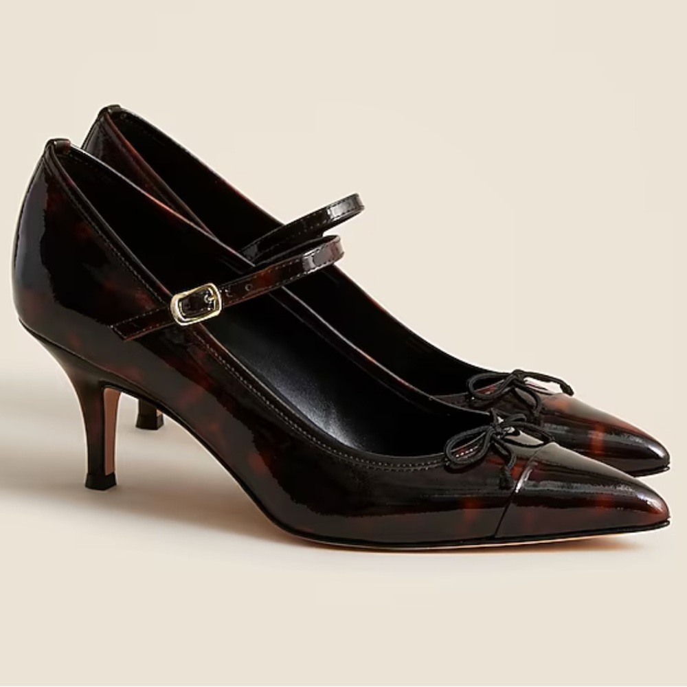 NEW J. Crew Colette Cap-Toe Pumps in Tortoise Print Leather Made In Italy